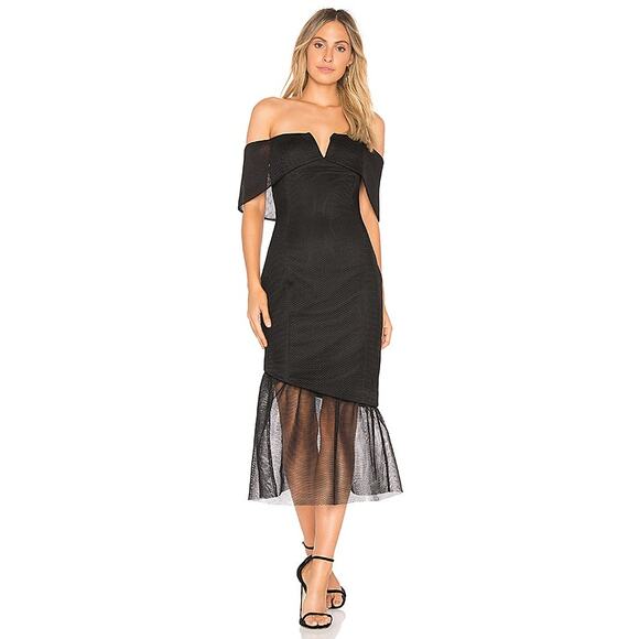 Anthropologie Dresses & Skirts - Anthropologie Elliatt Fate Black Off Shoulder Padded Mesh Midi Dress Revolve